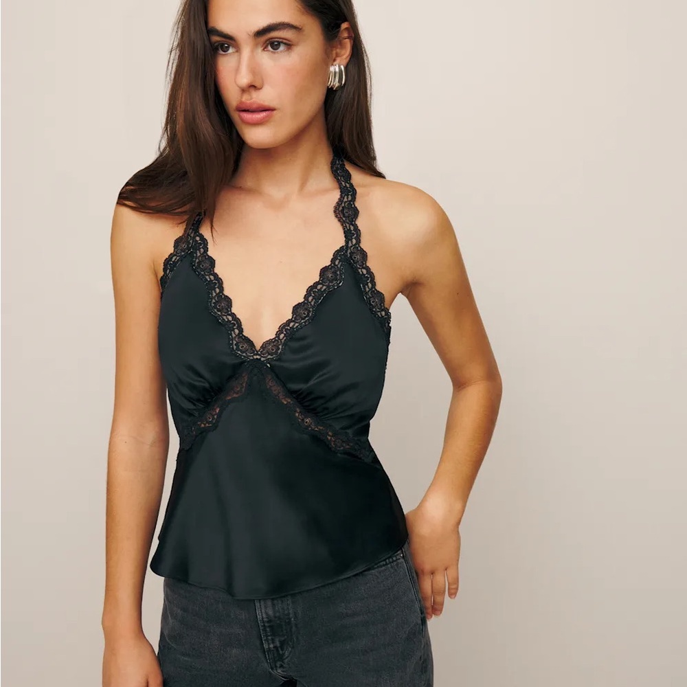 Reformation Monica Black Satin Halter Cami